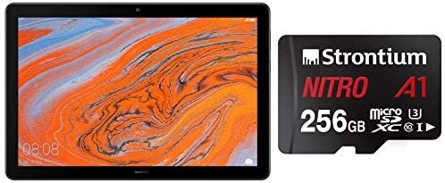 HUAWEI MediaPad T5 Tablet (10.1 inch, 32GB, Wi-Fi + 4G LTE) Black + Strontium Nitro A1 256GB Micro SDXC Memory Card 100MB/s A1 UHS-I U3 Class 10 with High Speed Adapter