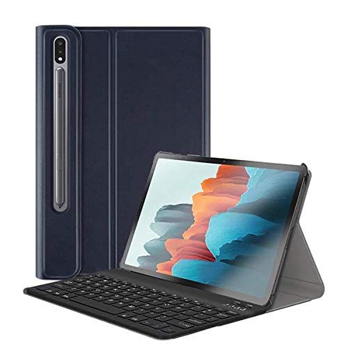 ProElite Detachable Wireless Bluetooth Keyboard flip case Cover for Samsung Galaxy Tab S7 Plus 12.4″ SM-T970/T975/T976, Navy Blue