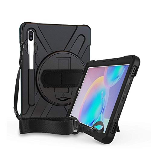 ABOUTTHEFIT Rugged Cover for Samsung Galaxy Tab S6 10.5 Case Shockproof Heavy Duty Full Body Protective 10.5-inch Tough Bumper Shell with Pen Holder, Stand and Shoulder Strap SM-T860 T865 2019(Black)