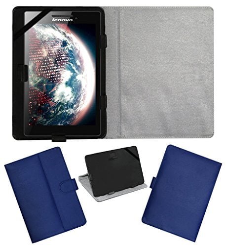 Acm Leather Flip Flap Carry Case Compatible with Lenovo Tab 2 A7-10f Tablet Holder Stand Cover Blue