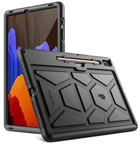 Poetic TurtleSkin Series for Samsung Galaxy Tab S7 Plus Case with S Pen Holder, 12.4 inch SM-T970/T975/T976 (2020 Release), Heavy Duty Shockproof Kids Friendly Protective Silicone Cover, Black