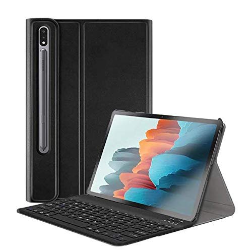 ProElite Detachable Wireless Bluetooth Keyboard flip case Cover for Samsung Galaxy Tab S7 Plus 12.4″ SM-T970/T975/T976, Black