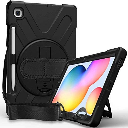 ProElite Rugged 3 Layer Armor case Cover for Samsung Galaxy Tab S6 Lite 10.4 Inch SM-P610/P615 with SPen Holder, Hand Grip and Rotating Kickstand, Black