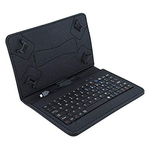 Techgadget 7 Inch Tablet Flip Cover with USB QWERTY Keyboard Stand Micro USB Connector Cable – Black (N-1230)