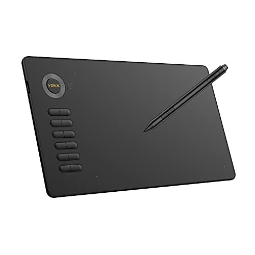 VEIKK A15 Graphics Tablet 10×6 Inch Drawing Tablet Pen Tablet Digital Pen Tablet with Battery-Free Passive Stylus and 12 Shortcut Keys，20 Nibs and 1 Artist Glove (8192 Levels Pressure) (Gray)