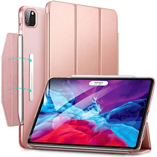 ESR Yippee Trifold Smart Case for iPad Pro 12.9″ 2020/2018 Lightweight Stand Case with Clasp, Auto Sleep/Wake [Supports Apple Pencil 2 Wireless Charging], Hard Back for iPad Pro 12.9, Rose Gold