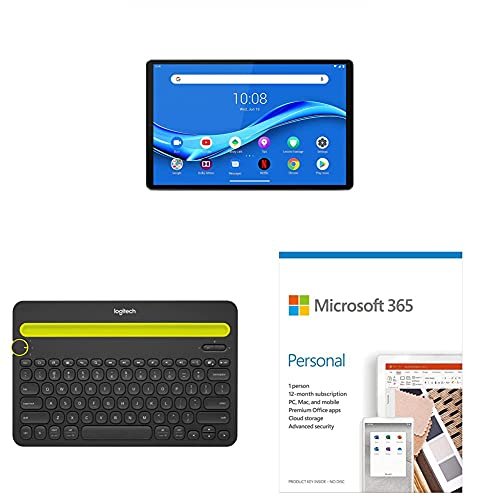 Lenovo Tab M10 FHD Plus Tablet (10.3-inch, 2GB, 32GB, Wi-Fi + LTE, Volte Calling), Platinum Grey + Wireless BT Keyboard + Microsoft 365 Personal 12-Month Subscription