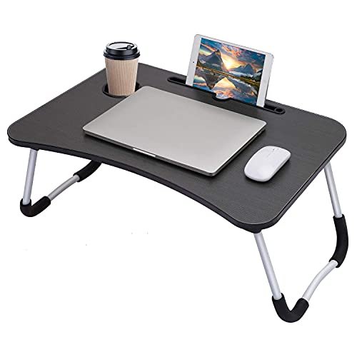 BAPUJI FASHION Foldable Bed Study Table Portable Multifunction Laptop Table Lapdesk for Children Bed Foldabe Table Work Office Home with Tablet Slot & Cup Holder Bed Study Tabl Black Coloured