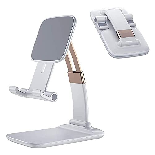 SIGUR Foldable Mobile Stand with Height & Angle Adjustable Desk Table Cell Phone Holder and Anti-Slip Rubber Compatible with Smartphones/iPad Mini/Game/Kindle/Tablet(4-10″) White or Black