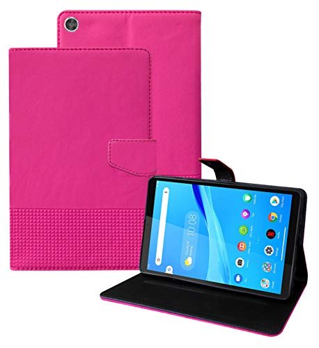 TGK Grid Pattern Design Leather Case with Viewing Stand Flip Cover Compatible for Lenovo Tab M7 (2nd Gen) & (3rd Gen) Model Number: TB-7305F, TB-7305I, TB-7305X, TB-7306X 7 inch Tablet (Pink)